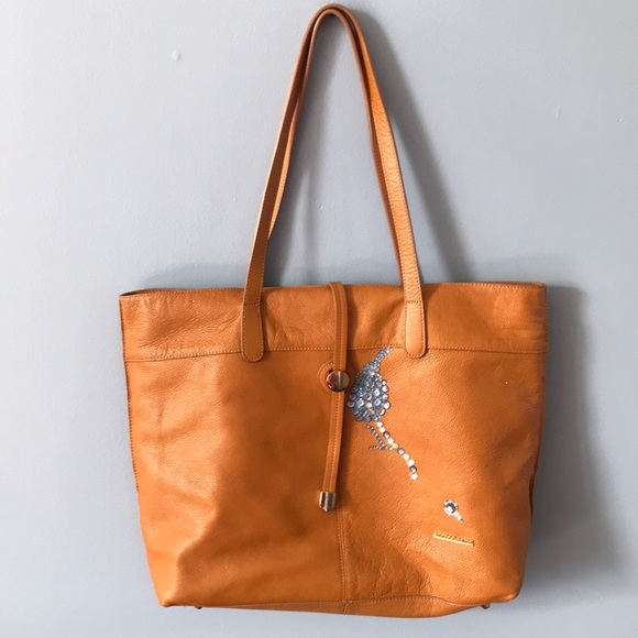 Stella & Max Handbags - Stella & Max tan leather maxi tote/handbag/purse with rhinestones adornment